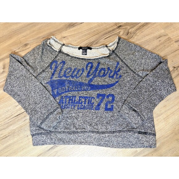 Forever 21 Tops - Forever 21 Women's Gray Blue Loose Cropped New York Pullover Sweatshirt Small S